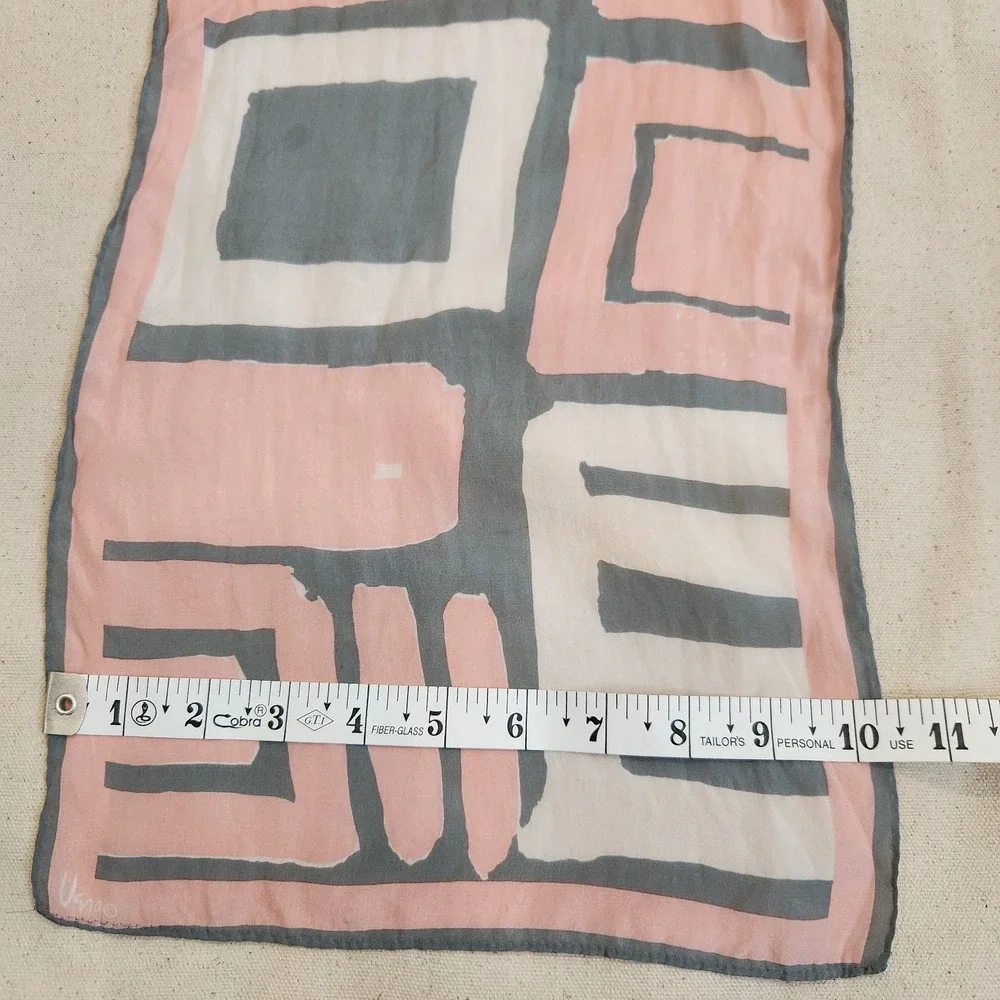 Vintage Vera Neumann Silk Scarf Pink Geometric Abstract Block Art 1950 1960